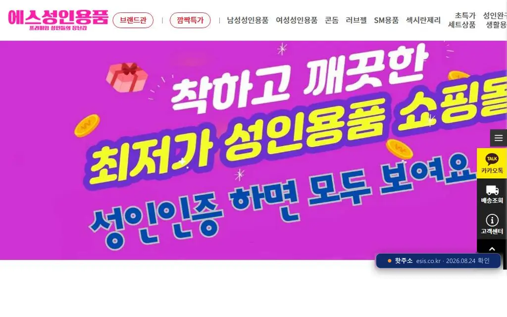 에스성인용품(esis.co.kr) 접속 화면