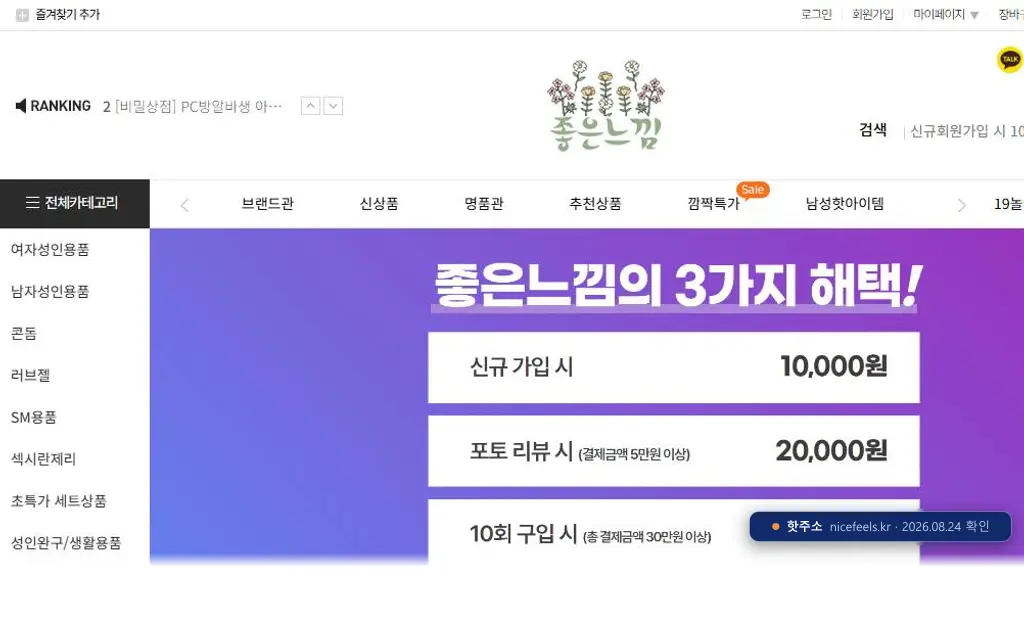 좋은느낌(nicefeels.kr) 접속 화면