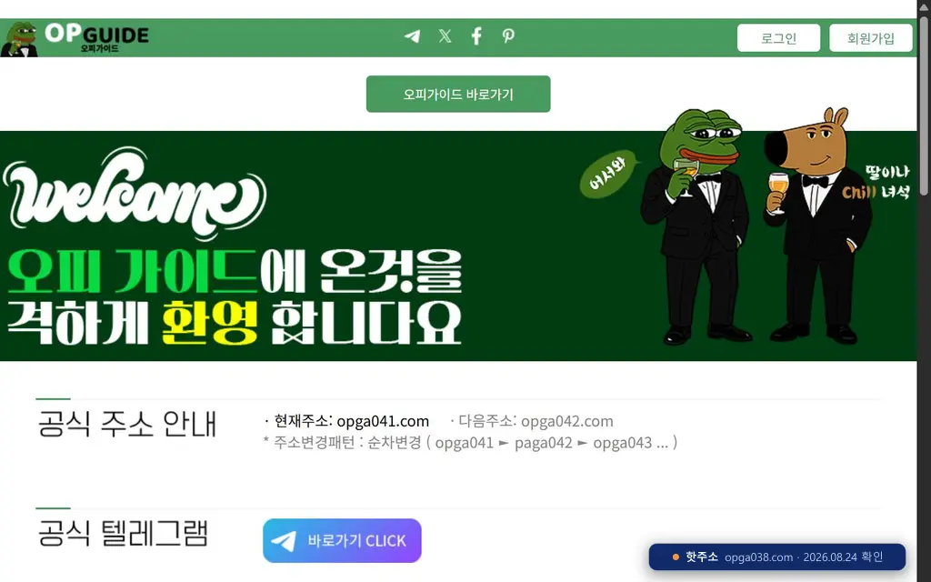 오피가이드(opga038.com) 접속 화면