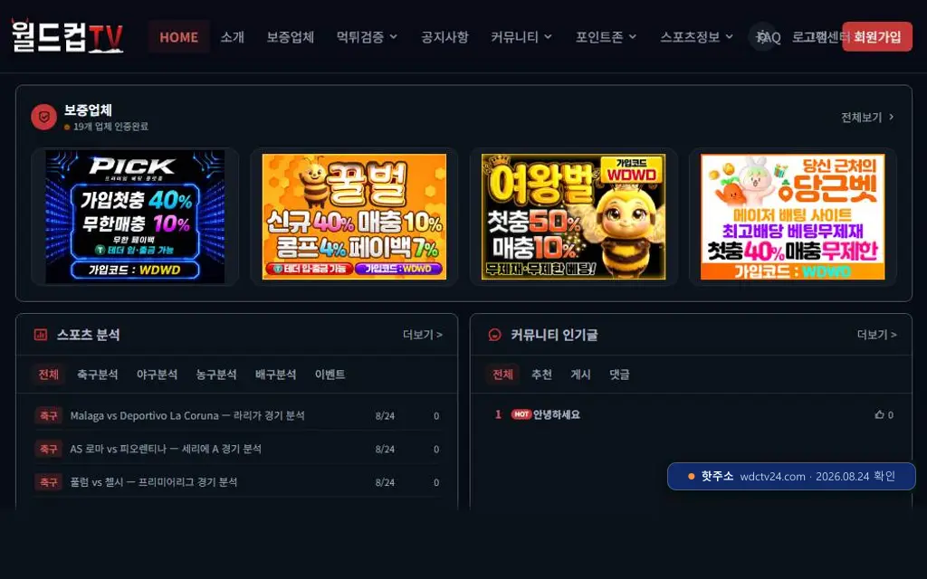 월드컵티비 접속 화면